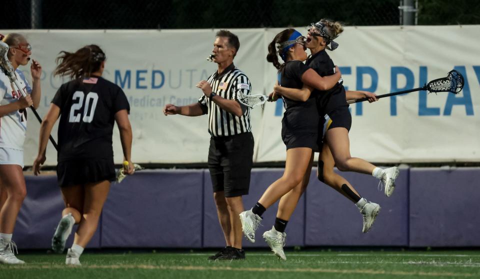 Wasatch celebrates a goal in a 5A girls lacrosse semifinal game against Park City at Westminster College in Salt Lake City on Tuesday, May 23, 2023. | Spenser Heaps, Deseret News