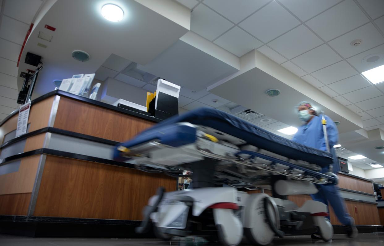 Nurses and staff care for patients in the emergency room at Salem Hospital in Salem, Oregon on Friday, Aug. 20, 2021.