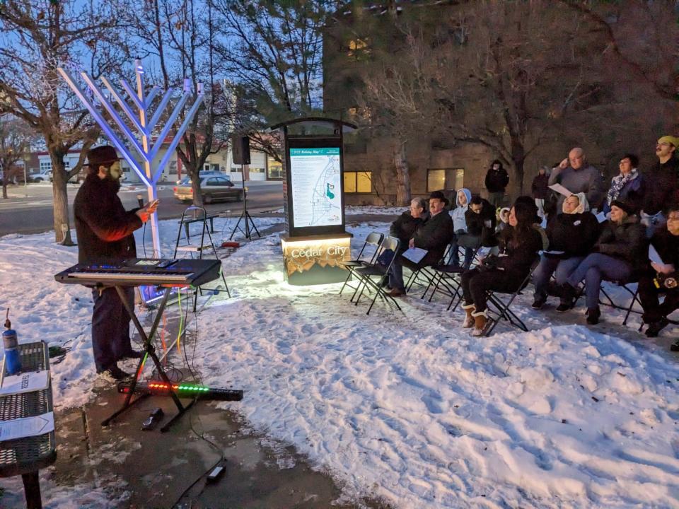 “Roving Rabbis” invite the community to spread light and witness  the lighting of a giant 9-foot Hanukkah Menorah held in the Westgate Mall Center Court located at 7701 Interstate 40, on Dec. 22, the 5th night of the eight-day Festival of Lights.