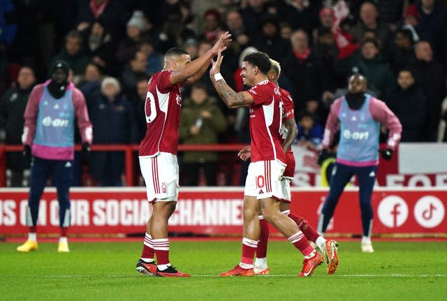 Morgan Gibbs-White celebrates Nottingham Forest's winner