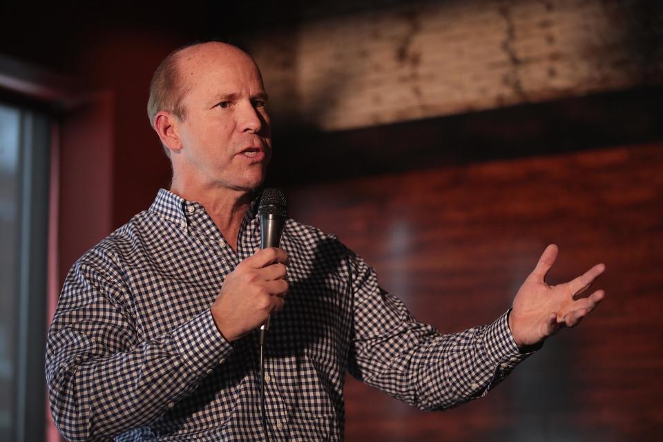 KNOXVILLE, IOWA - FEBRUARY 17: Former Maryland congressman John Delaney speaks to guests at the Marion County Democrats soup luncheon at the Peace Tree Brewing Company on February 17, 2019 in Knoxville, Iowa. Delaney is seeking the 2020 Democratic nomination for president.     (Photo by Scott Olson/Getty Images)