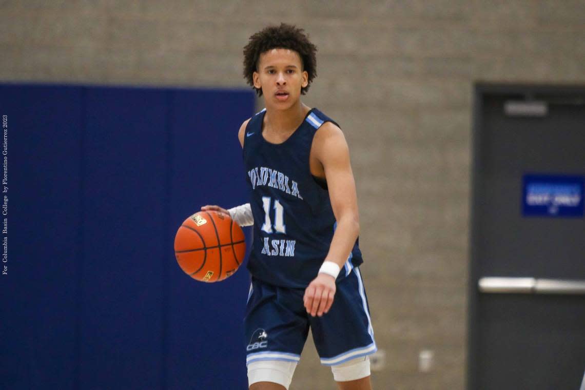 File photo. Ta’Veus Randle of Columbia Basin College had a strong showing at the NWAC men’s basketball championships. He’s shown here in 2023. Courtesy CBC