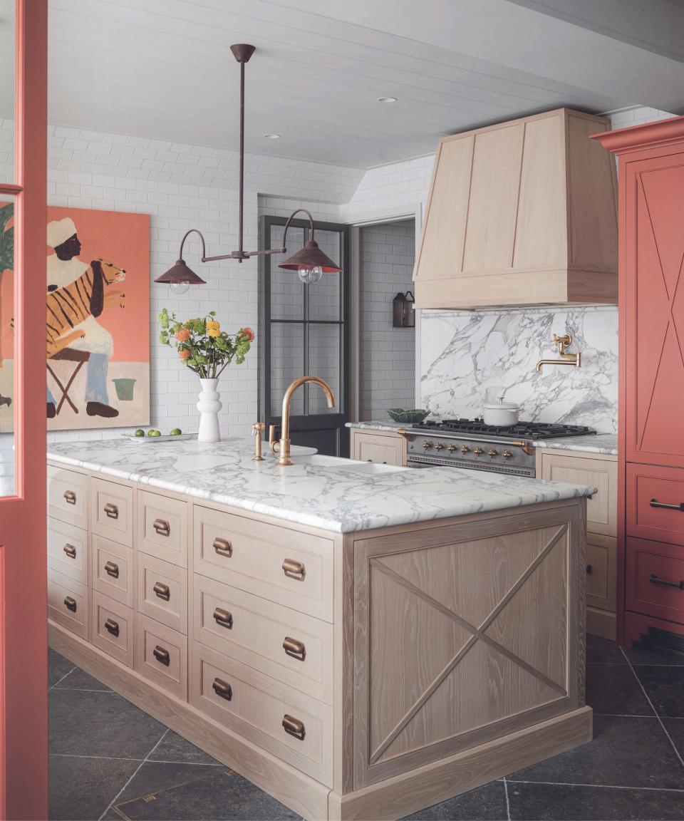 Kitchen with large kitchen island in foreground