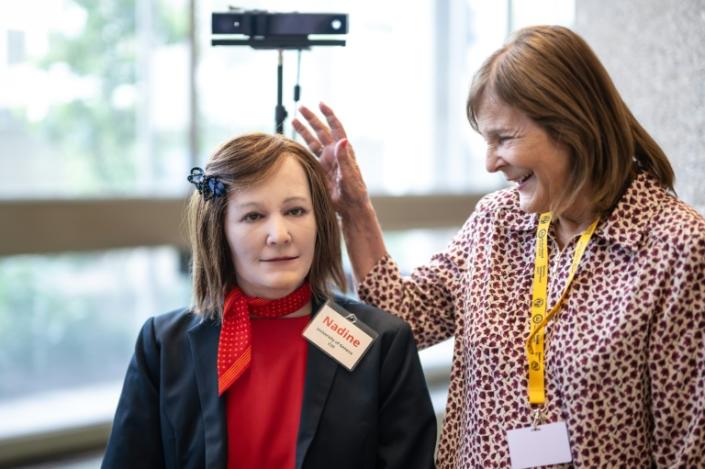 The humanoid robot Nadine is modeled on Professor Nadia Thalmann and worked as a companion for the elderly in Singapore (Fabrice COFFRINI)