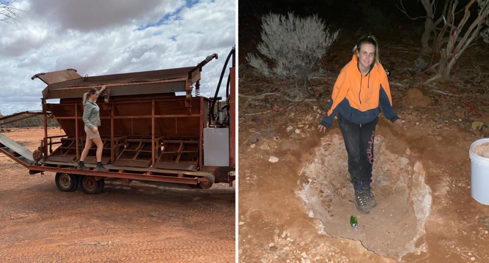 Gold digger Tyler Mahoney using heavy machinery to sort gold in the outback. 