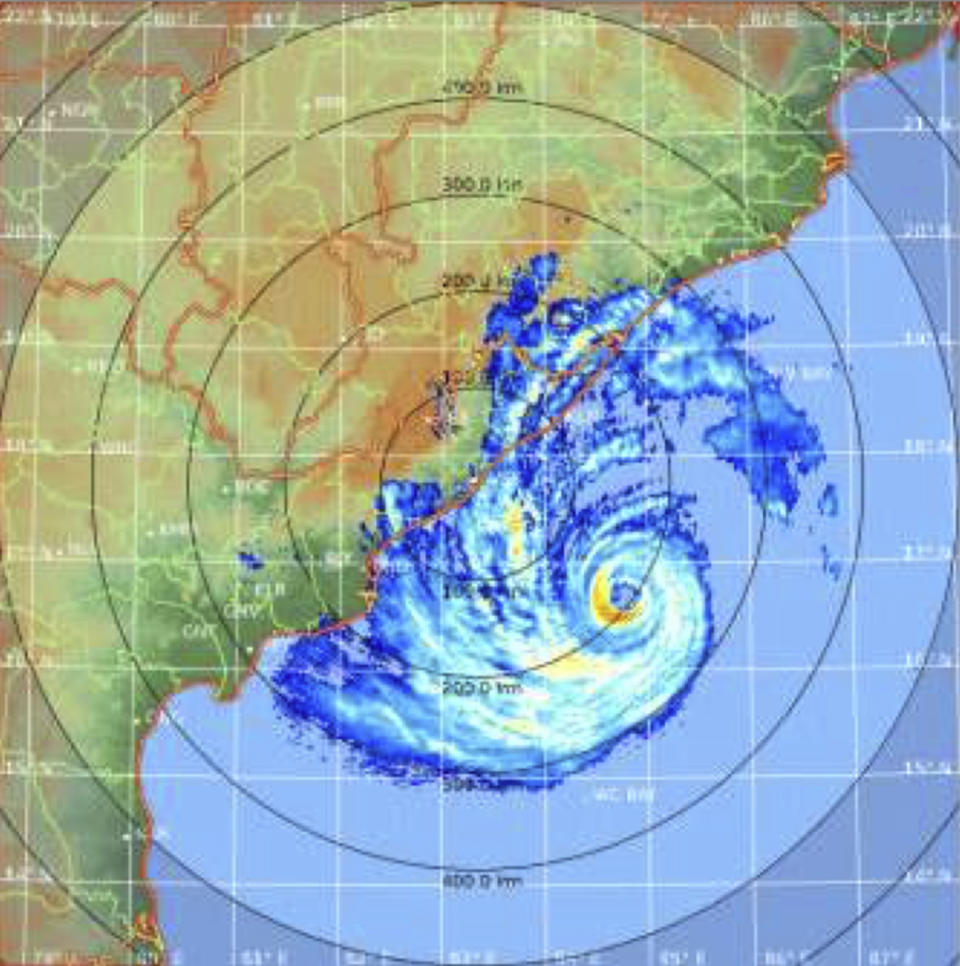 In this satellite image acquired from the Indian Metrological Department, shows Cyclone Fani in the Bay of Bengal on Thursday, May 2, 2019. Hundreds of thousands of people were evacuated along India’s eastern coast on Thursday as authorities braced for a cyclone moving through the Bay of Bengal that was forecast to bring “extremely severe” wind and rain. (Indian Metrological Department via AP)