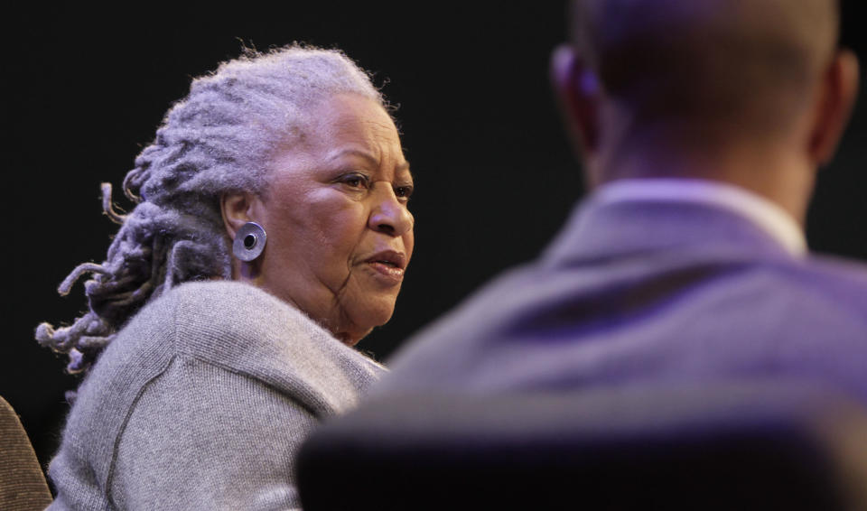 Author Toni Morrison speaks during an interview about her latest book "Home," during Google's online series, "Authors At Google," on Wednesday, Feb. 27, 2013 in New York. (AP Photo/Bebeto Matthews)