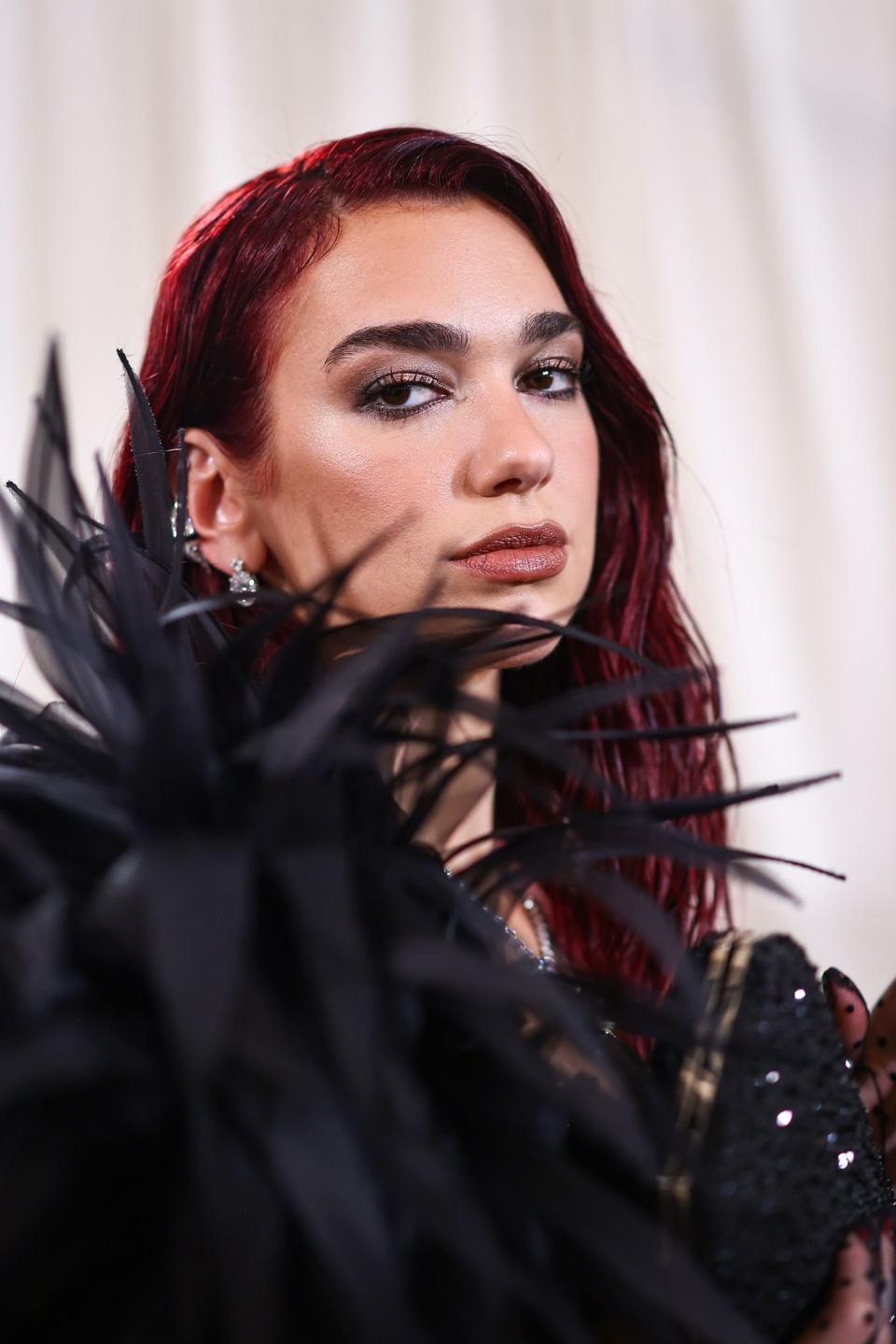 Dua Lipa at the 2024 Met Gala carrying the Tyler Ellis Lily clutch.