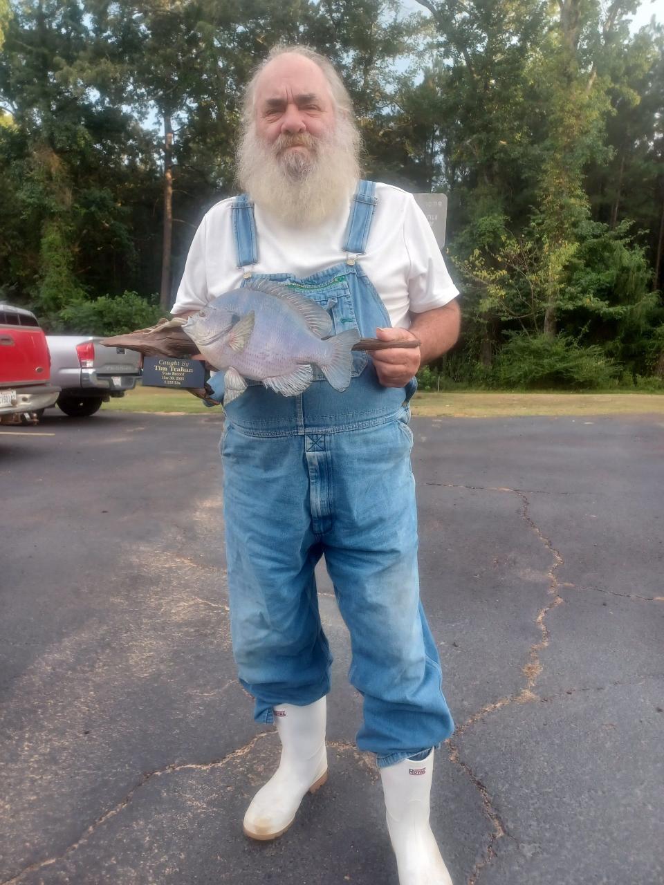 Houma native Tim Trahan shows off his mounted state record bluegill. The fish, which he caught May 30, werighs in at 2.24 pounds.