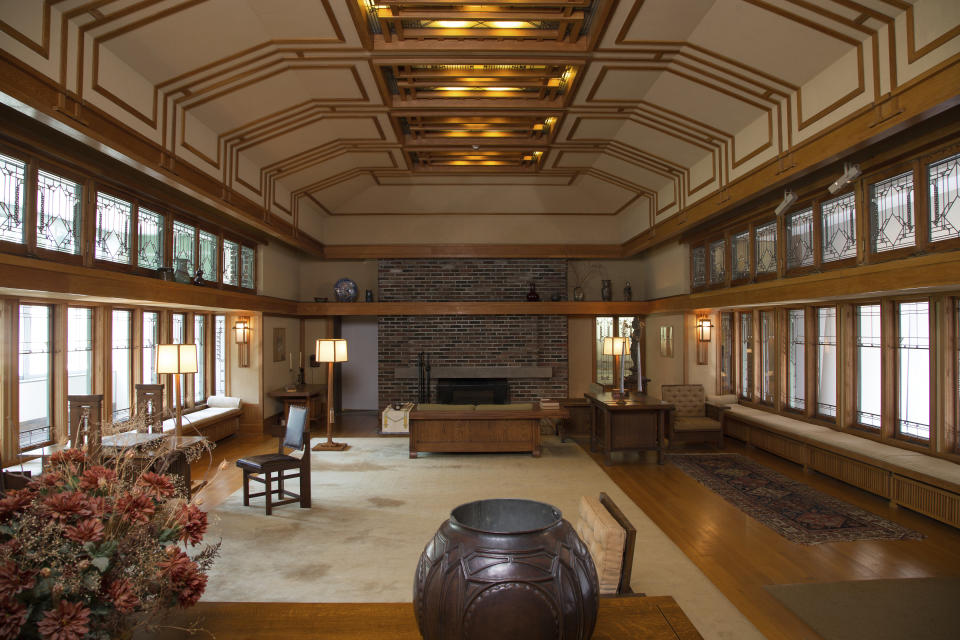 This photo provided by The Metropolitan Museum of Art shows the Frank Lloyd Wright Room located in The American Wing at the museum in New York. The room was originally the living room of the summer residence of Frances W. Little, designed and built between 1912 and 1914 in Wayzata, Minn., a suburb of Minneapolis. (Metropolitan Museum of Art via AP)