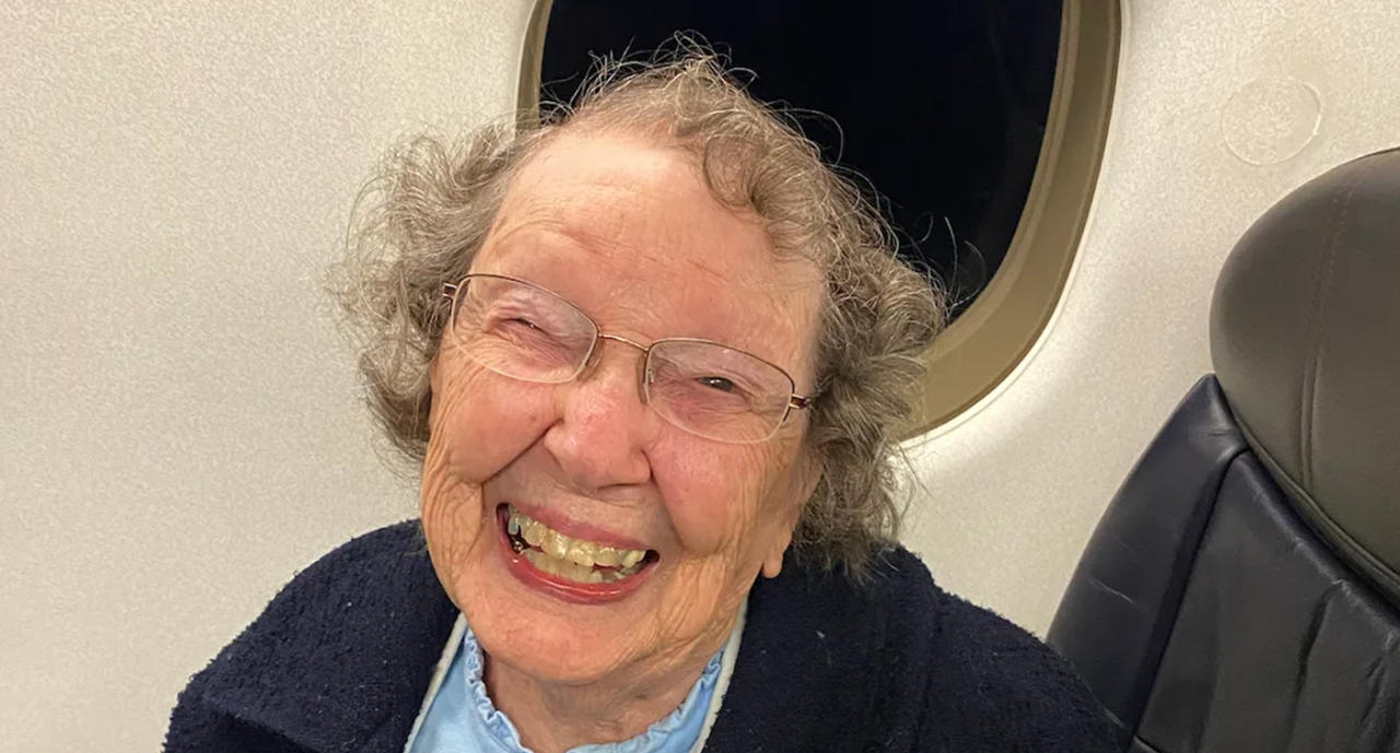 Patricia, a 101-year-old regular flyer. Source: BBC