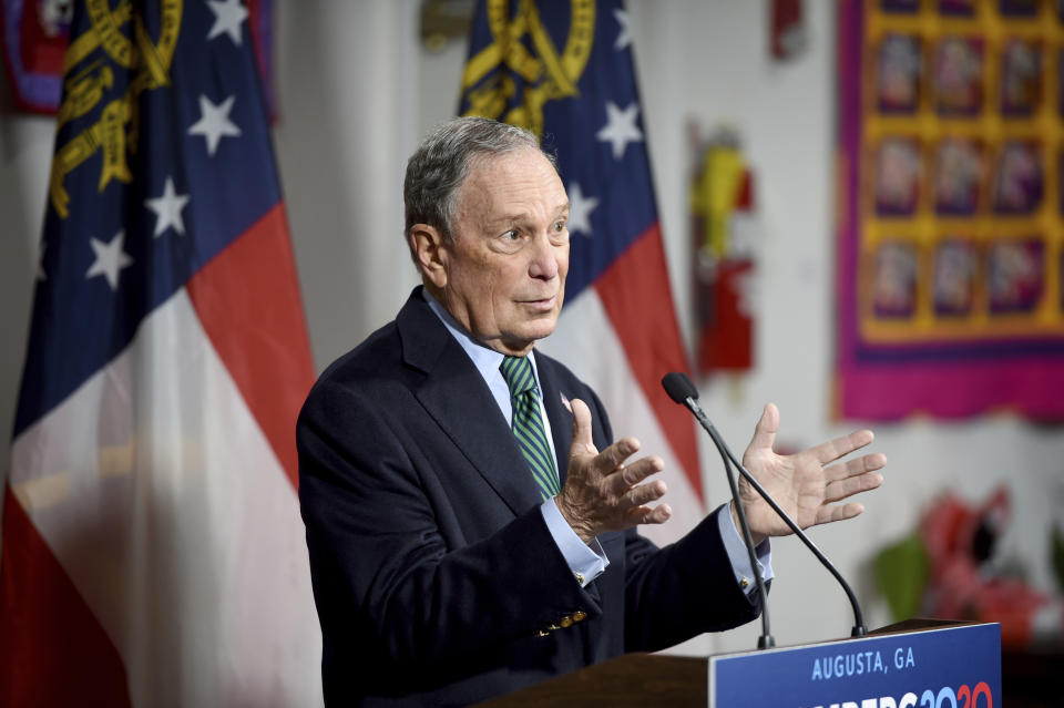 Democratic presidential candidate and former New York Mayor Michael Bloomberg speaks during a press conference at the Lucy Craft Laney Museum in Augusta, Ga., Friday, Dec. 6, 2019. (Michael Holahan/The Augusta Chronicle via AP)