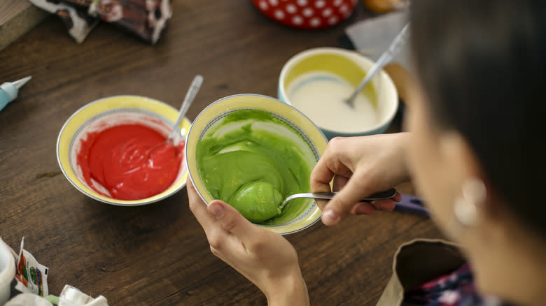 Bowls of colorful icing