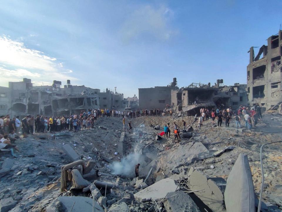 A huge crater caused by an Israeli airstrike in Jabaliya on Tuesday (Reuters)