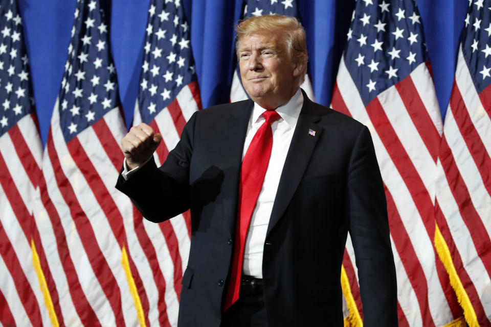 President Donald Trump announced lifting of steel and aluminum tariffs for Canada and Mexico at the National Association of REALTORS Legislative Meetings and Trade Expo, Friday, May 17, 2019, in Washington. (AP Photo/Alex Brandon)