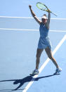 United States' Jennifer Brady celebrates after defeating compatriot Jessica Pegula in their quarterfinal match at the Australian Open tennis championship in Melbourne, Australia, Wednesday, Feb. 17, 2021.(AP Photo/Andy Brownbill)