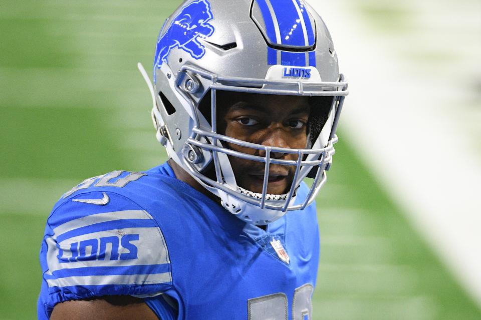 Oct 4, 2020; Detroit, Michigan, USA; Detroit Lions defensive end Trey Flowers (90) looks on before a game against the <a class="link " href="https://sports.yahoo.com/nfl/teams/new-orleans/" data-i13n="sec:content-canvas;subsec:anchor_text;elm:context_link" data-ylk="slk:New Orleans Saints;sec:content-canvas;subsec:anchor_text;elm:context_link;itc:0">New Orleans Saints</a> at Ford Field. Mandatory Credit: Tim Fuller-USA TODAY Sports