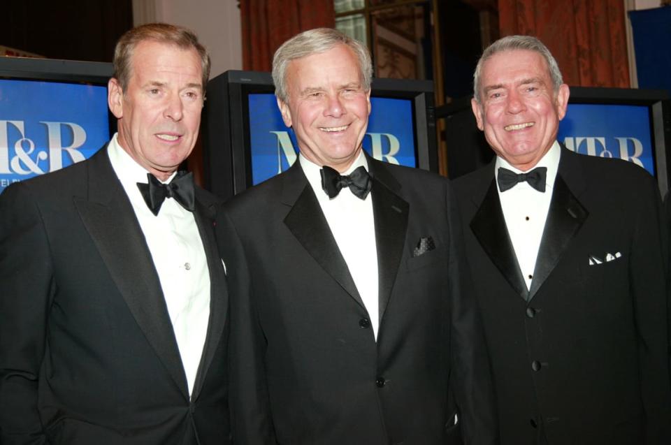 <div class="inline-image__caption"><p>ABC News anchor Peter Jennings, NBC News anchor Tom Brokaw and CBS News anchor Dan Rather attend The Museum of Television and Radio's annual gala, this year honoring NBC News anchor Tom Brokaw, on February 19, 2004, at the Waldorf-Astoria Hotel in New York City. </p></div> <div class="inline-image__credit">Evan Agostini/Getty</div>