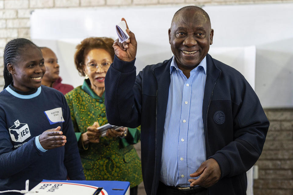 South Africans are voting in an election seen as their country's most important in 30 years, and one that could put them in unknown territory in the short history of their democracy, the three-decade dominance of the African National Congress party being the target of a new generation of discontent in a country of 62 million people — half of whom are estimated to be living in poverty. (Jerome Delay / AP)