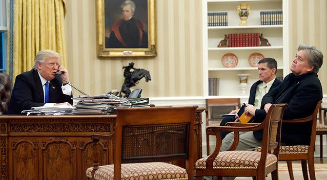 President Donald Trump and senior strategist Steve Bannon. Source: AP