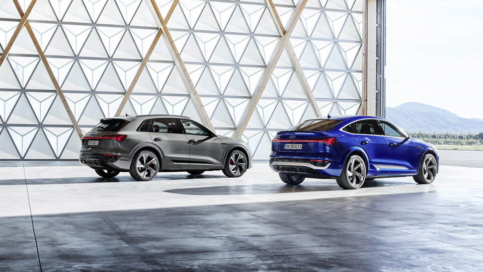 The Audi Q8 E-Tron 55 and Audi SQ8 Sportback E-TronAudi SQ8 Sportback e-tron quattro, Static photo, Colour: Ultra Blue metallic.