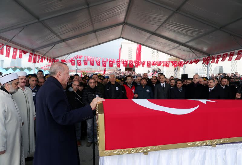 Turkey's President Erdogan attends funeral ceremony of Turkish soldier Emre Baysal in Istanbul