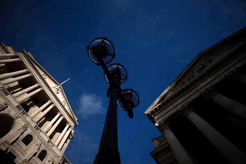 FILE PHOTO: A general view shows the Bank of England and the Royal Exchange Building in London