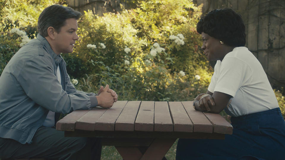 Matt Damon as Sonny Vaccaro and Viola Davis as Deloris Jordan in AIR