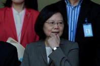 Taiwan's President Tsai Ing-wen gestures during a visit to textile industrial park in Managua, Nicaragua January 10,2017.REUTERS/Oswaldo Rivas