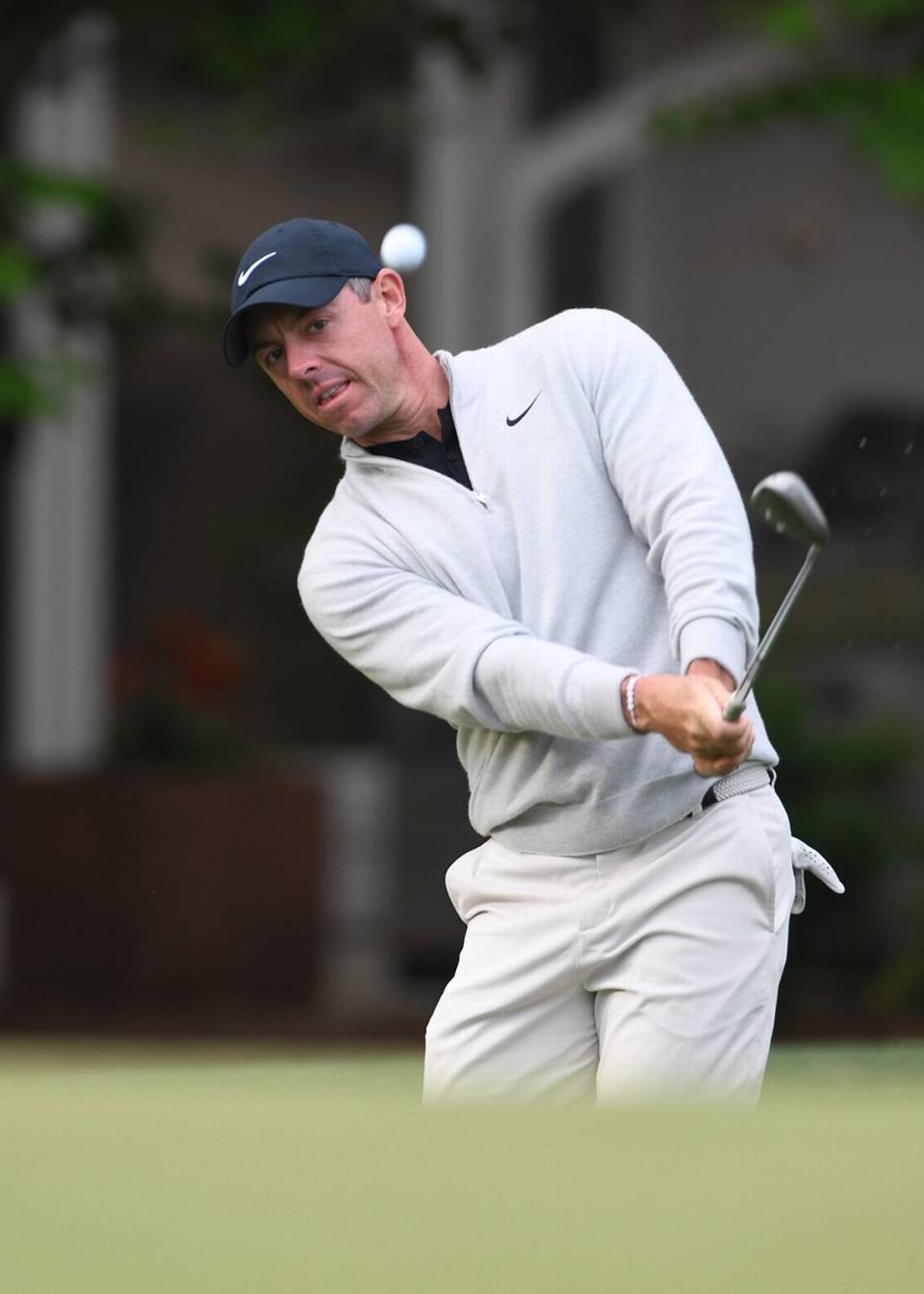 World no. 2 Rory McIlroy chips to three inches on hole no. 5 during the Wednesday pro-am at Harbour Town Golf Links in advance of the RBC Heritage Tournament.