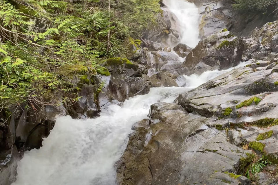 A waterfall in the rocks.