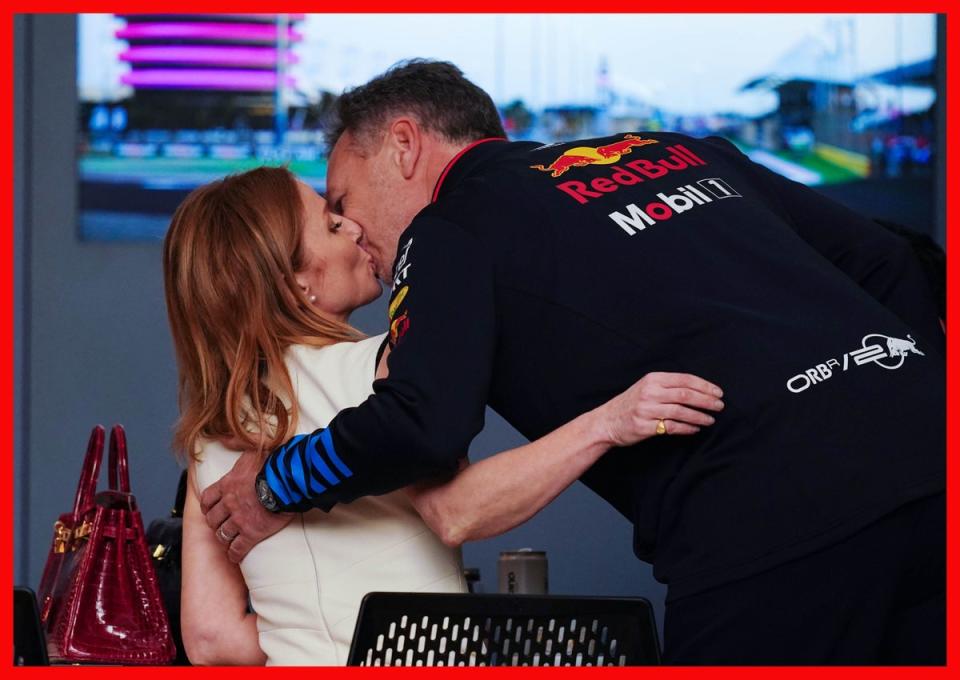 Christian and Geri Horner kiss before the Bahrain Grand Prix (David Davies/PA Wire)