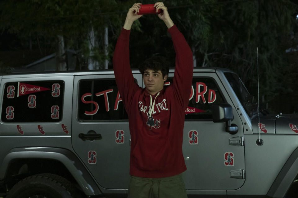 Peter Kavinsky (Noah Centineo) channeling John Cusack from "Say Anything ... " (Photo: Katie Yu / Netflix)