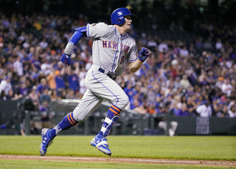 Brandon Nimmo sprinted around the bases to lead off Monday against the Rockies with an inside-the-park home run before hitting a 449-foot blast later in the game. (AP)