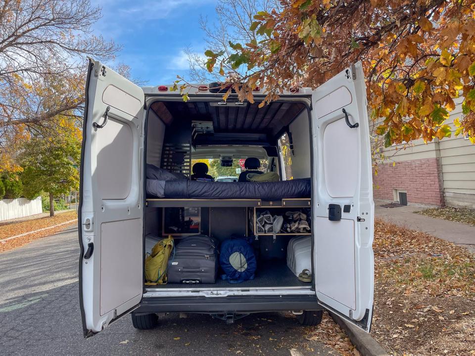 The author's belongings packed in the van.