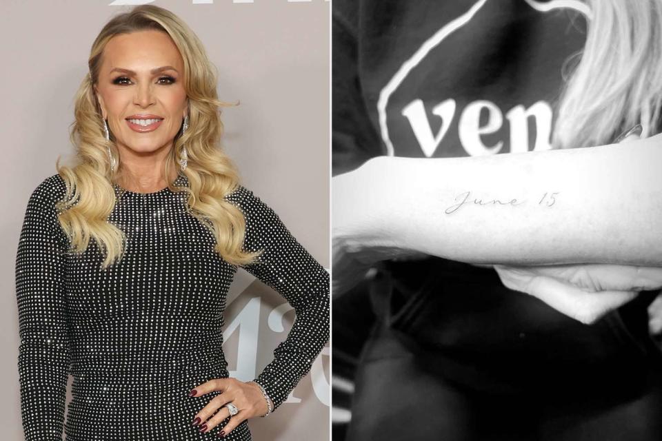 <p>Monica Schipper/Getty; Tamra Judge/Instagram</p> Tamra Judge shows off one of her two new tattoos.