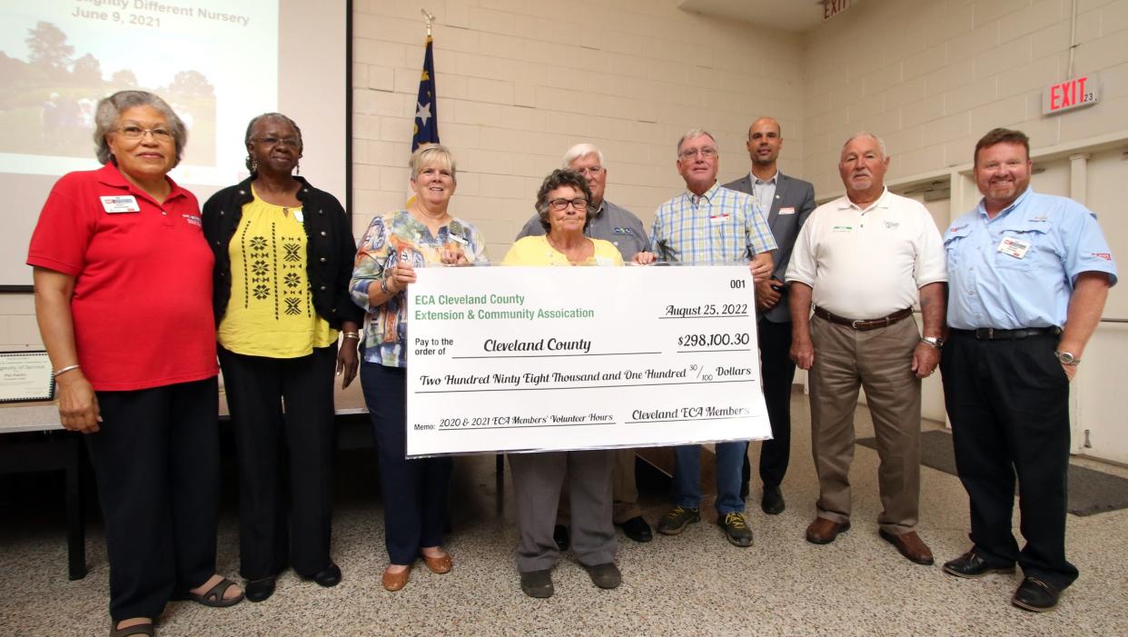A ECA Volunteer Service check presentation to Cleveland County was made during the Cleveland County Extension & Community Association Achievement Luncheon held Thursday, August 25, 2022, at the NC Cooperative Extension Center in Shelby.