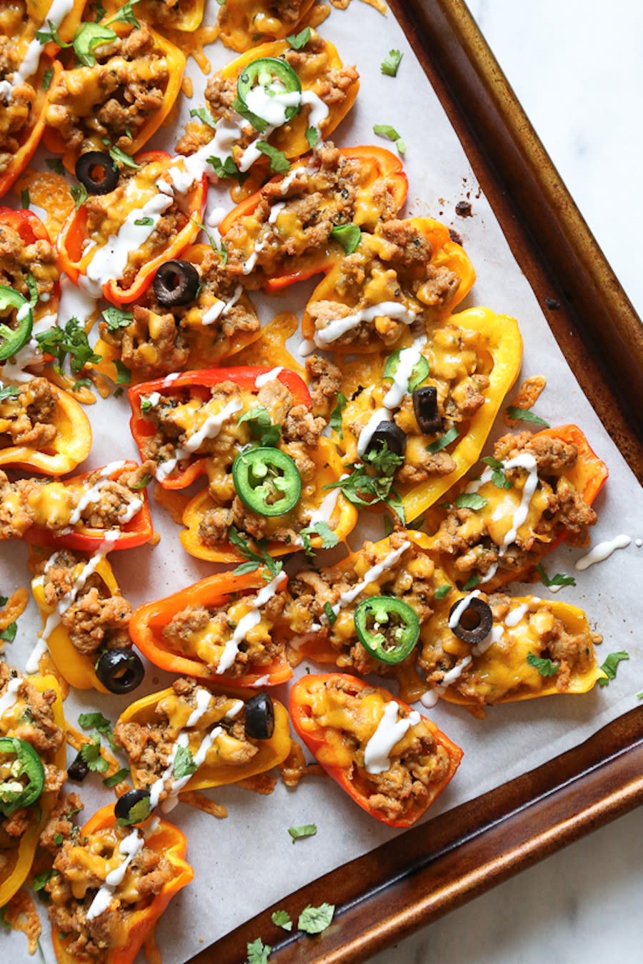 Mini Bell Pepper Loaded Turkey Nachos from Skinnytaste