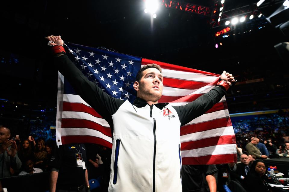 Chris Weidman prepares to enter the Octagon prior to facing Gegard Mousasi of the Netherlands in their middleweight bout during the UFC 210 event at the KeyBank Center on April 8, 2017 in Buffalo, New York. (