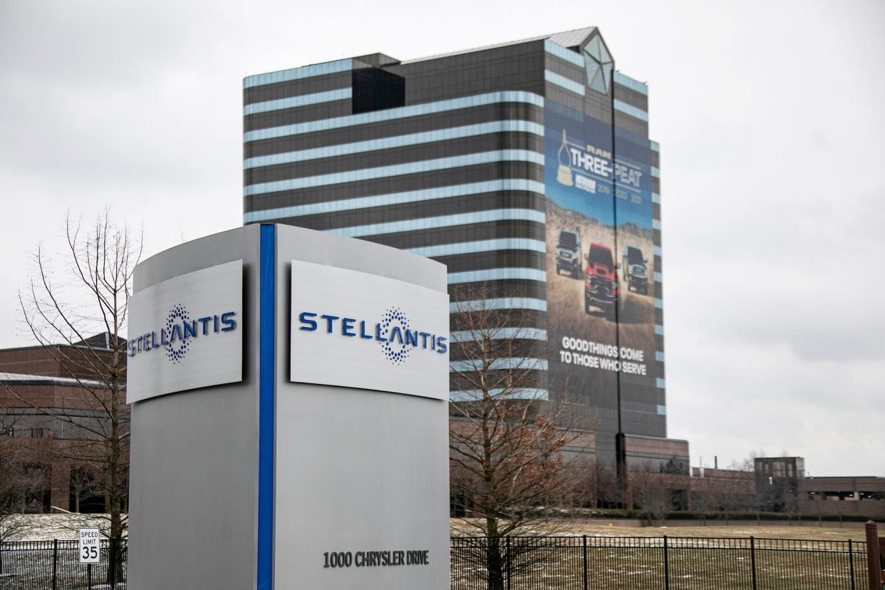 The Stellantis sign is seen outside the Chrysler Technology Center, in Auburn Hills. U.S. safety regulators have opened three investigations into safety problems with about 1.65 million vehicles made by Stellantis, Tuesday, July 26, 2022. The largest investigation covers 1.34 million Jeep Cherokee small SUVs from the 2014 through 2020 model years.