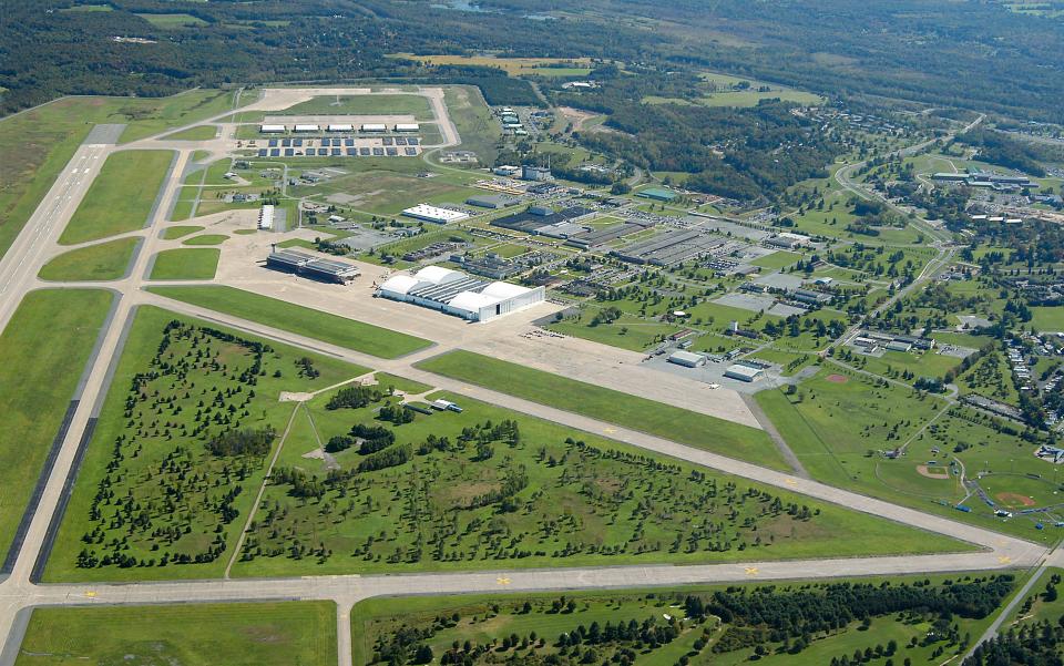 This aerial view, taken two years ago, shows the Triangle Site, in the foreground, at Griffiss International Airport in Rome. Oneida County has received a $23.6 million FAST NY grant to prepare the site to become a supply chain campus for the semiconductor industry.