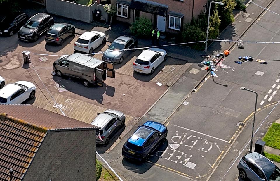 Police tape around a van on Laing Close in Hainault, east London following reported stabbings and attacks on police officers (Jordan Pettitt/PA Wire)