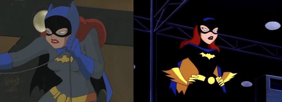 Bruce Timm's two different color schemes for his animated version of Batgirl.