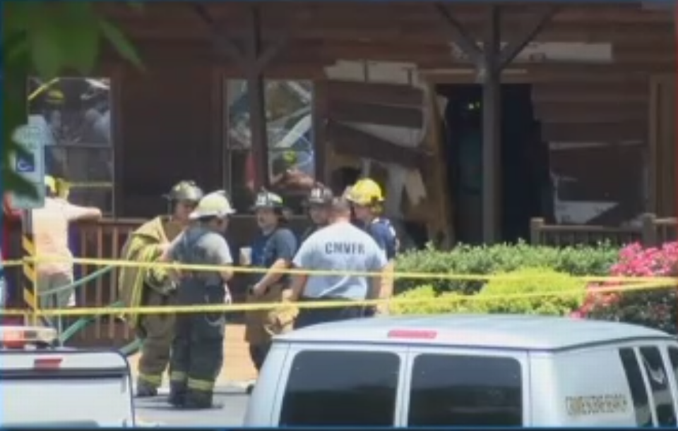 Scene outside the Surf and Turf in Bessemer City after Roger Self drove his vehicle into the restaurant.