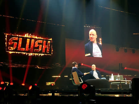 Founder and CEO of King Riccardo Zacconi (R) speaks on stage at tech start-up conference Slush in Helsinki, Finland November 30, 2016. REUTERs/Mia Shanley