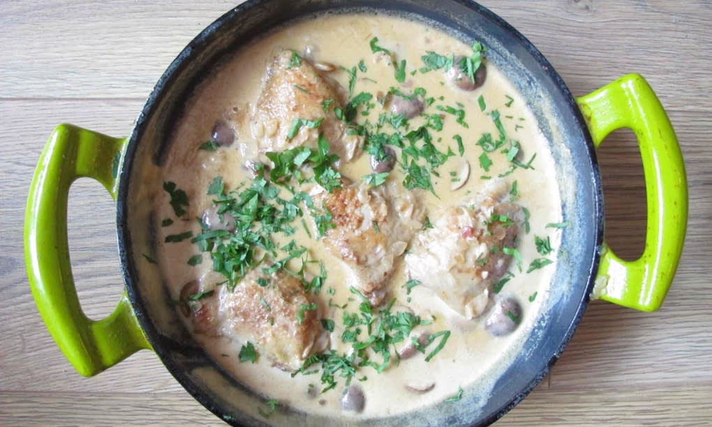 <span>Nigel Slater’s coq au riesling.</span><span>Photograph: Felicity Cloake/Guardian</span>