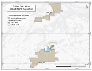 Satterly Gold Option Property showing sixteen (16) recently staked cells in one (1) claim.