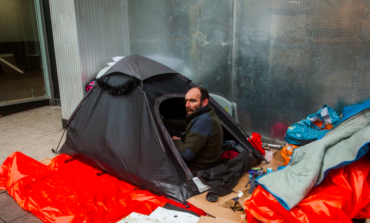 Homeless: Justin has now been forced to camp out in a nearby car park (SWNS)