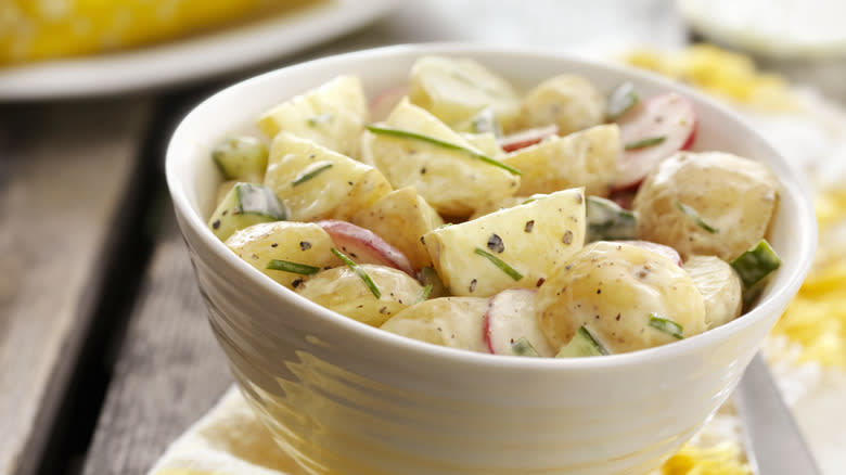 potato salad with radishes and cucumbers