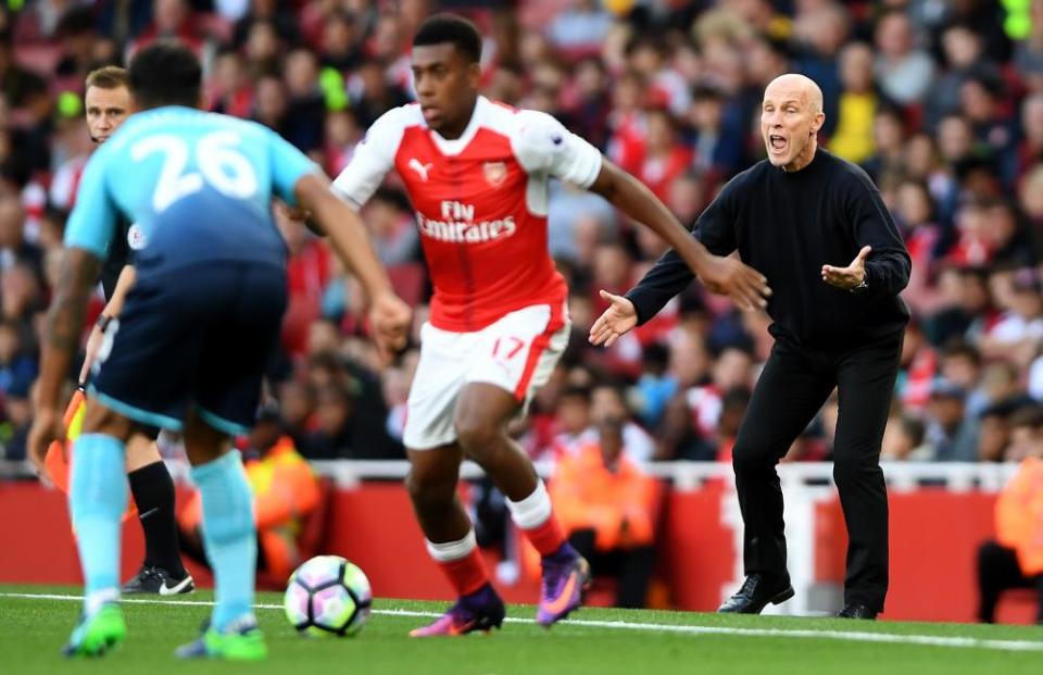 Bob Bradley tries to get a message across at Arsenal during his 11-game spell as Swansea manager.